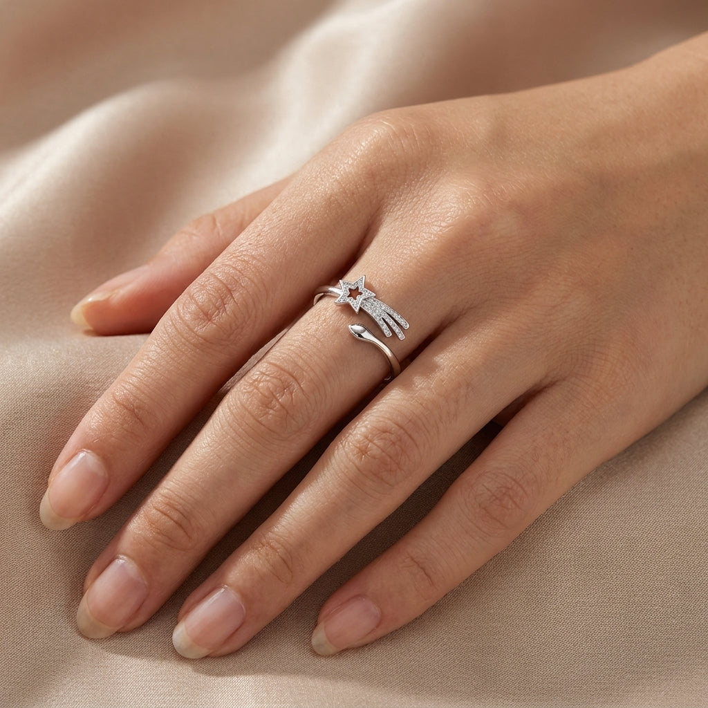 Shooting Star Ring - Open Adjustable Pave Crystal Ring