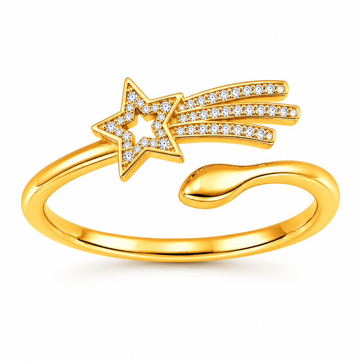 Shooting Star Open Adjustable Pave Crystal Ring for Women - 925 Sterling Silver
