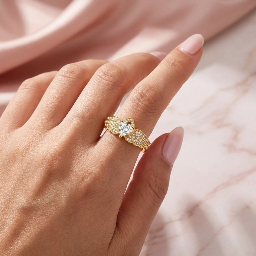 Angel Wings Adjustable Pave Crystal Marquise Ring for Women - 925 Sterling Silver