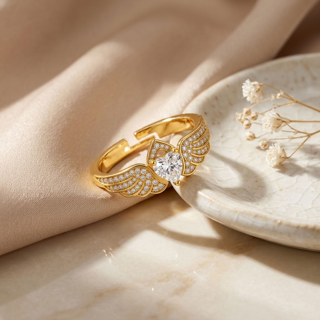 Angel Wings Adjustable Pave Crystal Marquise Ring for Women - 925 Sterling Silver