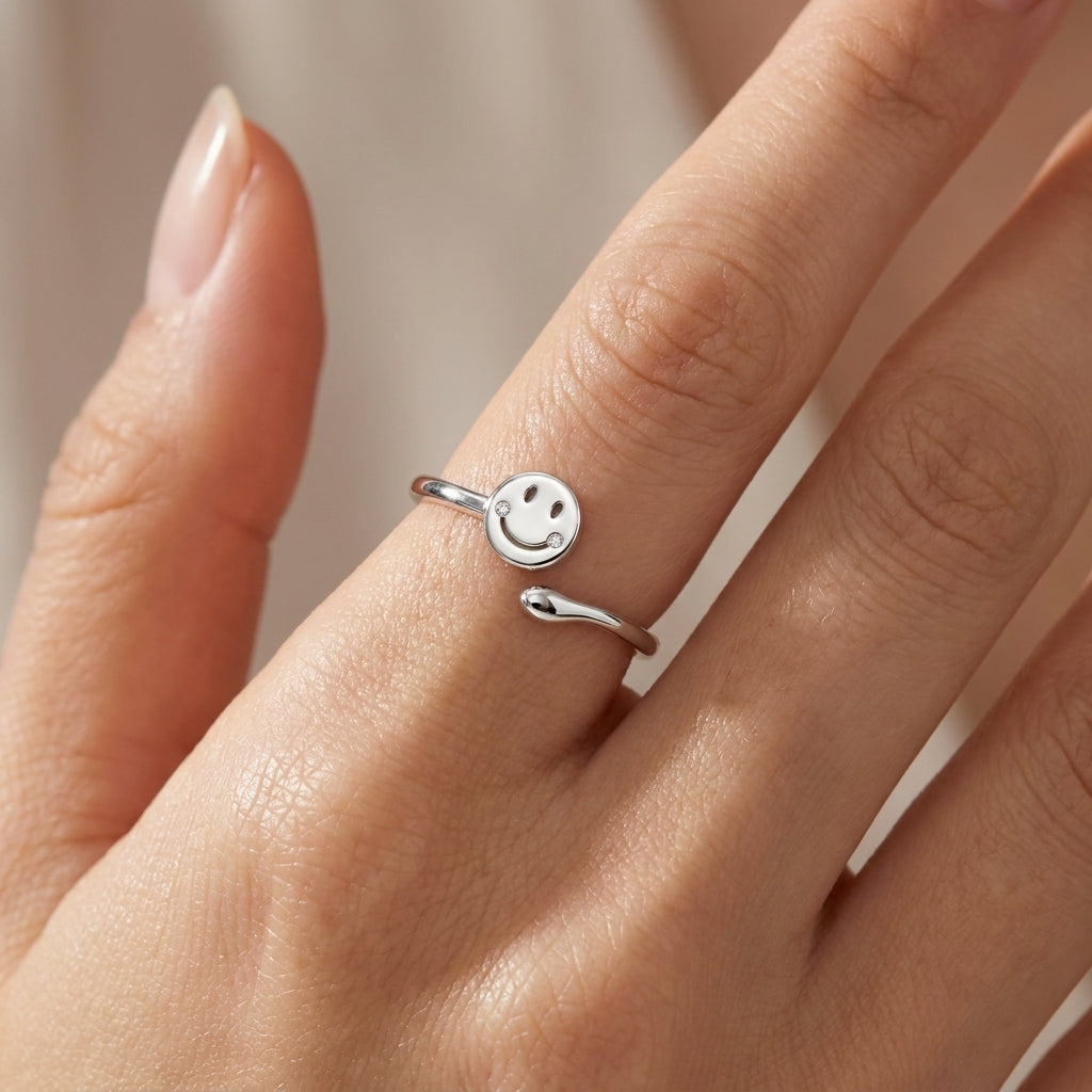 Smiley Face Ring - Open Adjustable Happy Face Ring