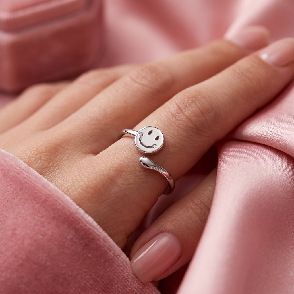 Smiley Face Ring - Open Adjustable Happy Face Ring
