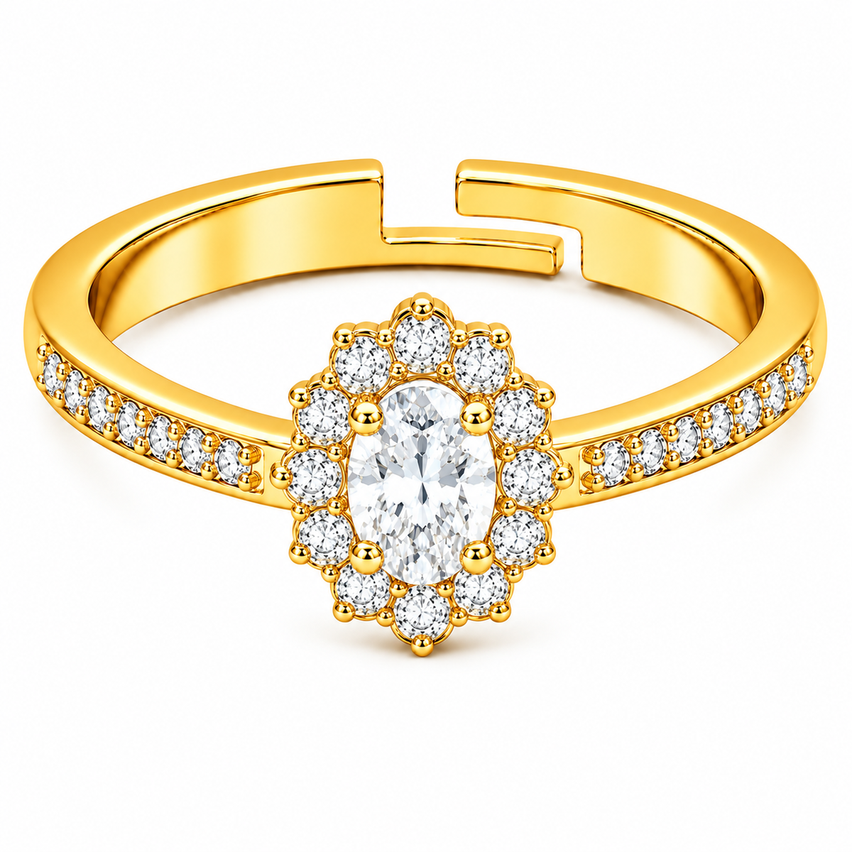 Oval Halo Vintage-Style Pave Crystal Cluster Ring for Women - 925 Sterling Silver