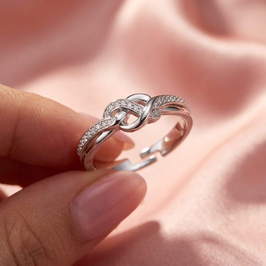 Love Knot Ring - Adjustable Pave Crystal Infinity Knot Ring