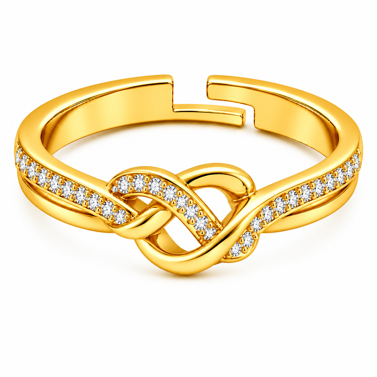 Love Knot Adjustable Pave Crystal Infinity Knot Ring for Women - 925 Sterling Silver