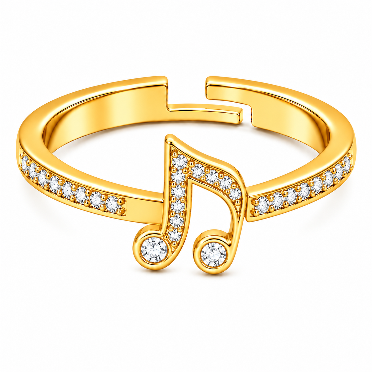 Music Note Adjustable Pave Crystal Eighth Note Ring for Women - 925 Sterling Silver