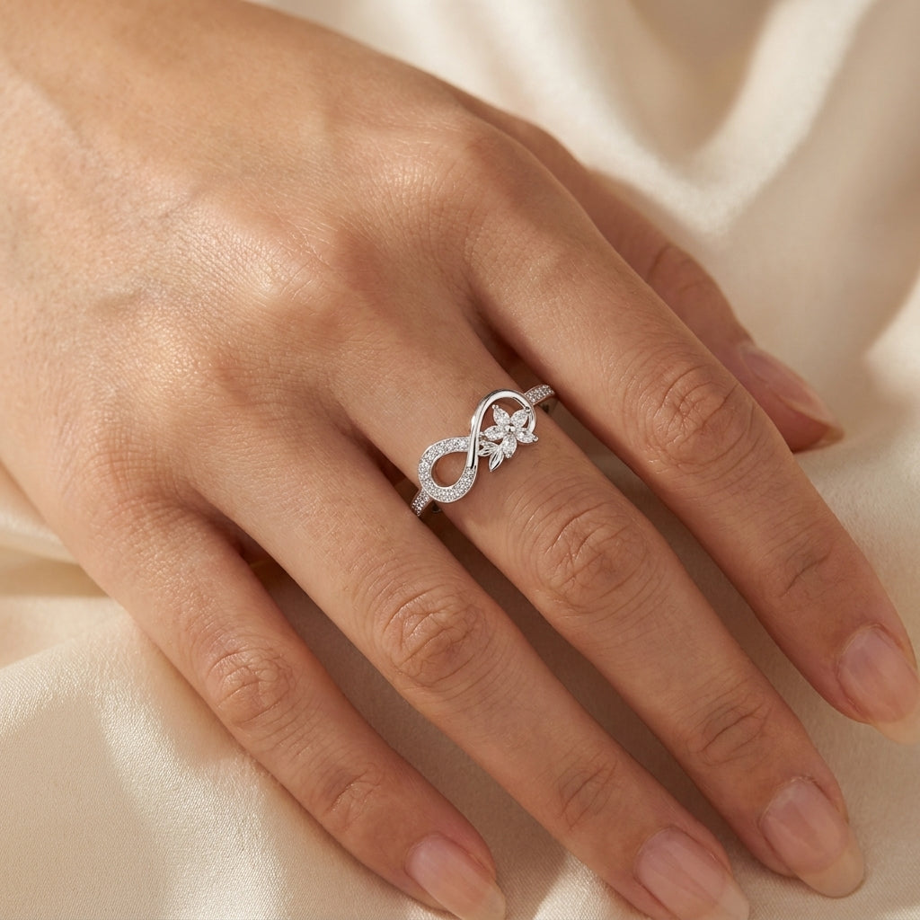Infinity Flower Ring - Adjustable Pave Crystal Ring