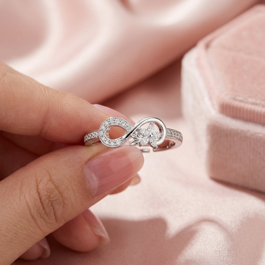 Infinity Flower Ring - Adjustable Pave Crystal Ring