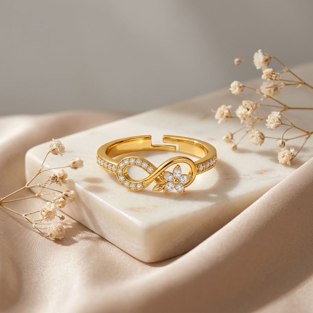 Infinity Flower Adjustable Pave Crystal Ring for Women - 925 Sterling Silver