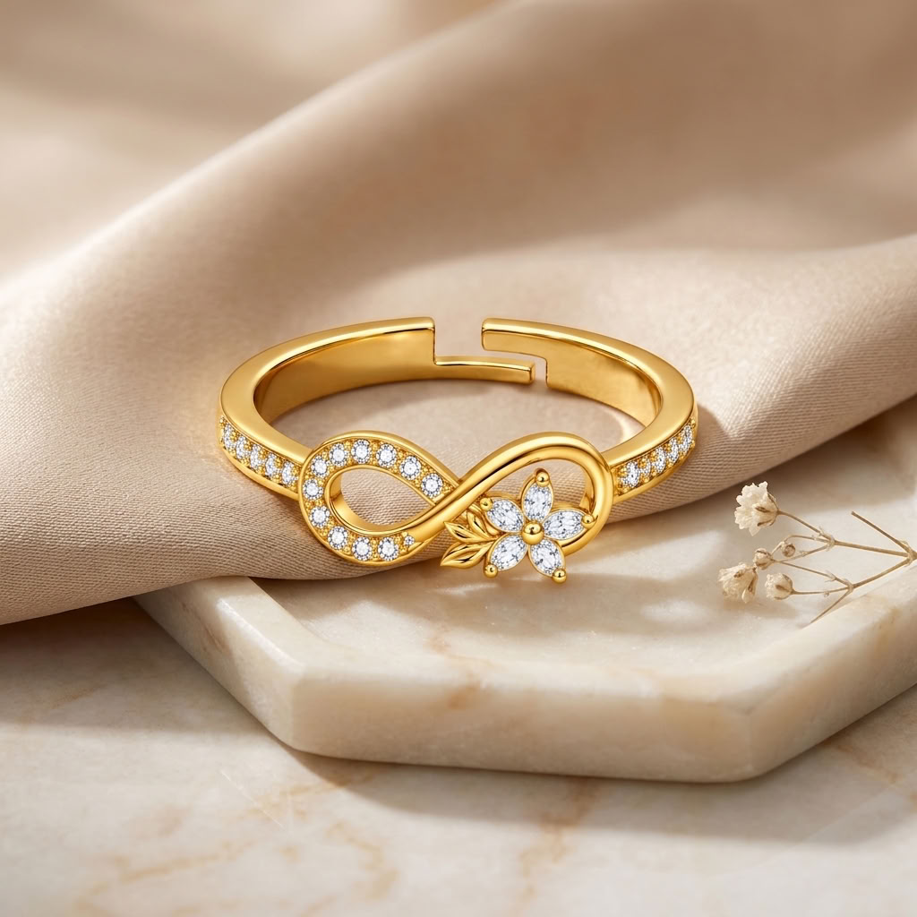 Infinity Flower Adjustable Pave Crystal Ring for Women - 925 Sterling Silver