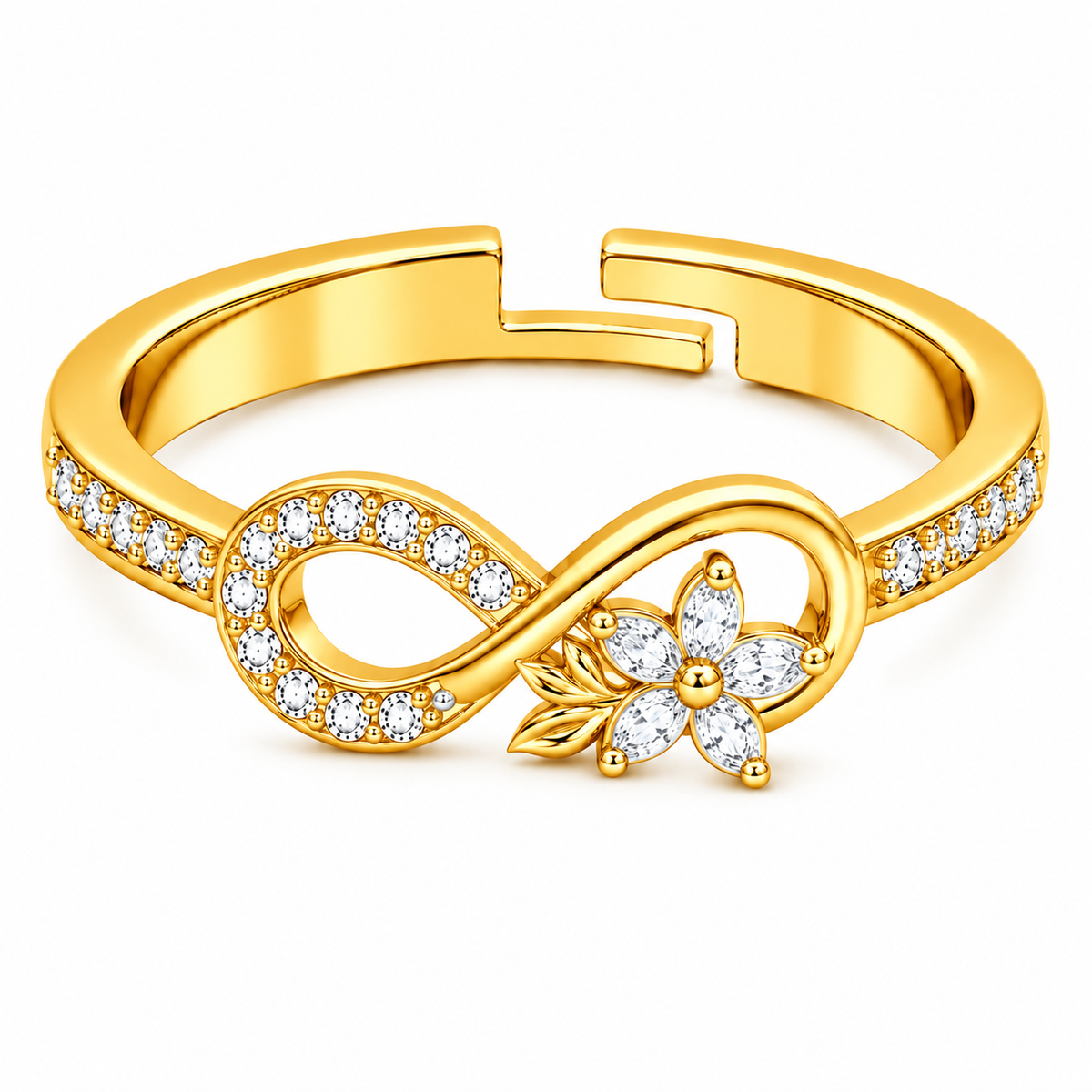 Infinity Flower Adjustable Pave Crystal Ring for Women - 925 Sterling Silver