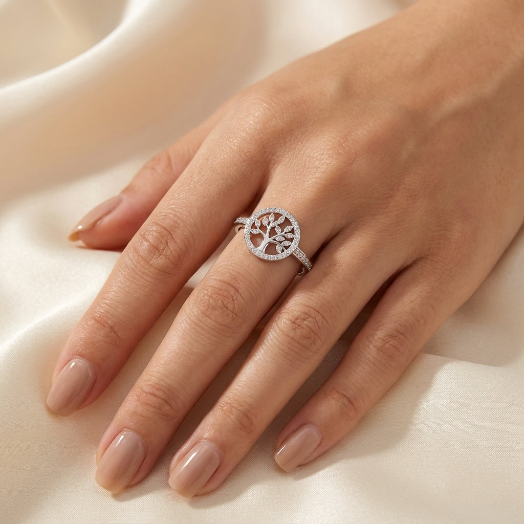 Tree of Life Ring - Adjustable Pave Crystal Ring