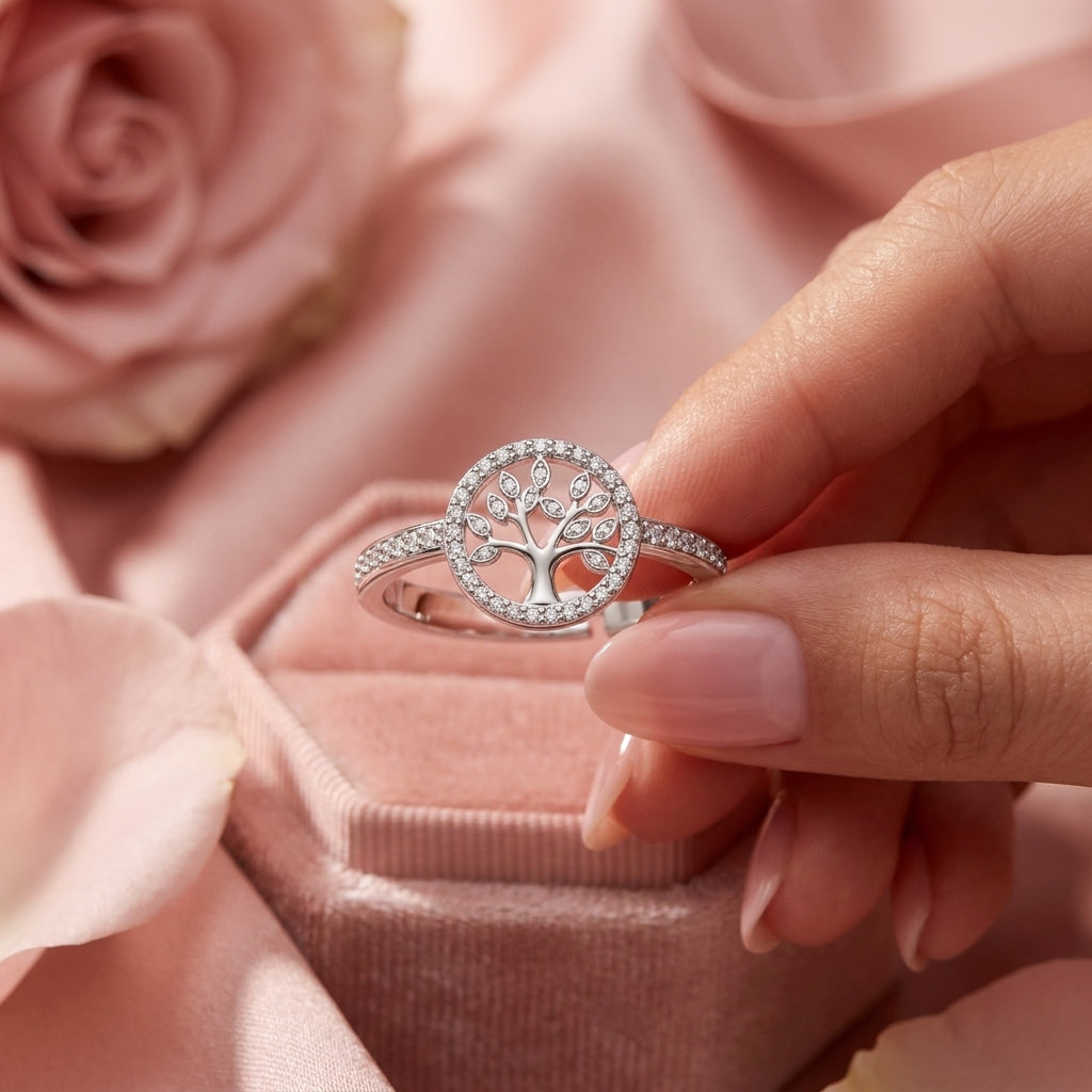Tree of Life Ring - Adjustable Pave Crystal Ring
