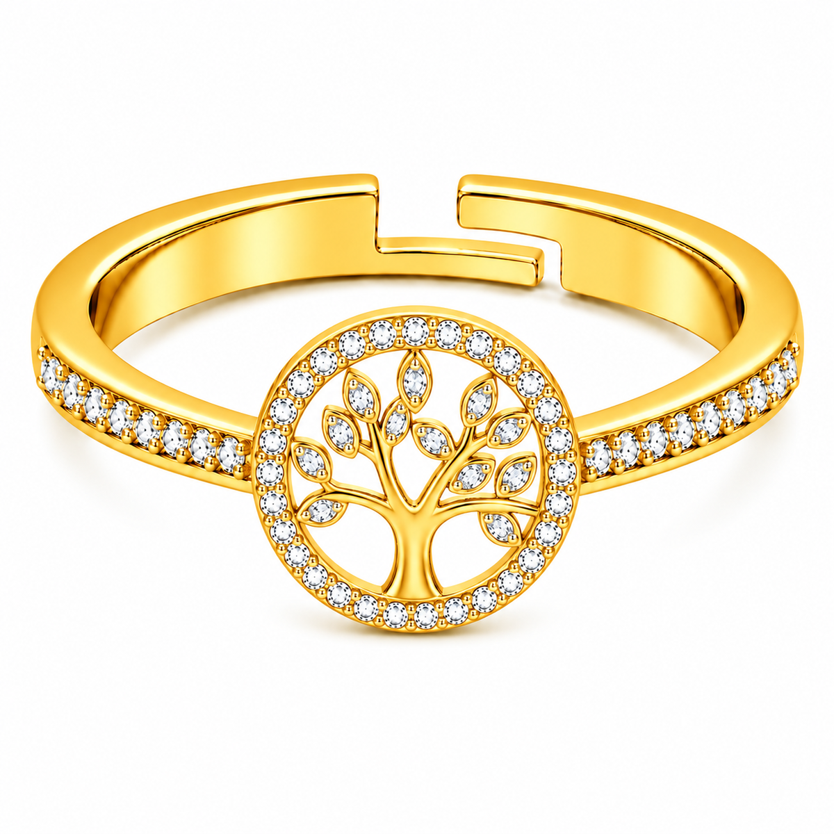 Tree of Life Adjustable Pave Crystal Ring for Women - 925 Sterling Silver