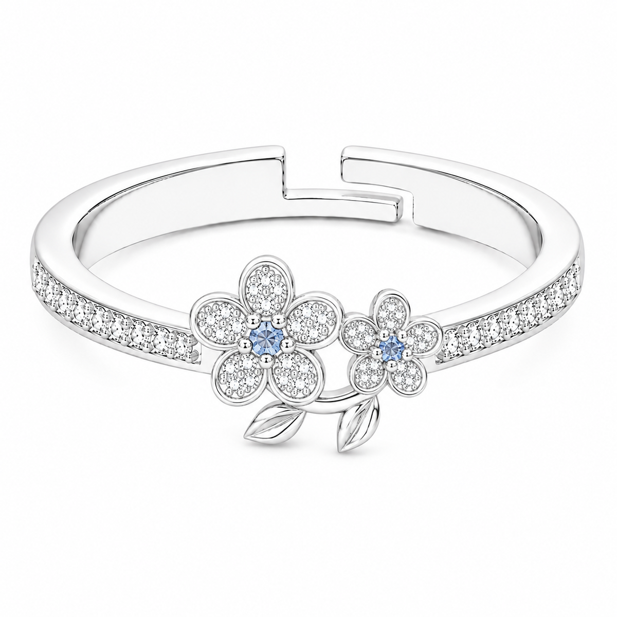 Double Daisy Ring - Blue Crystal Pave Flower Ring