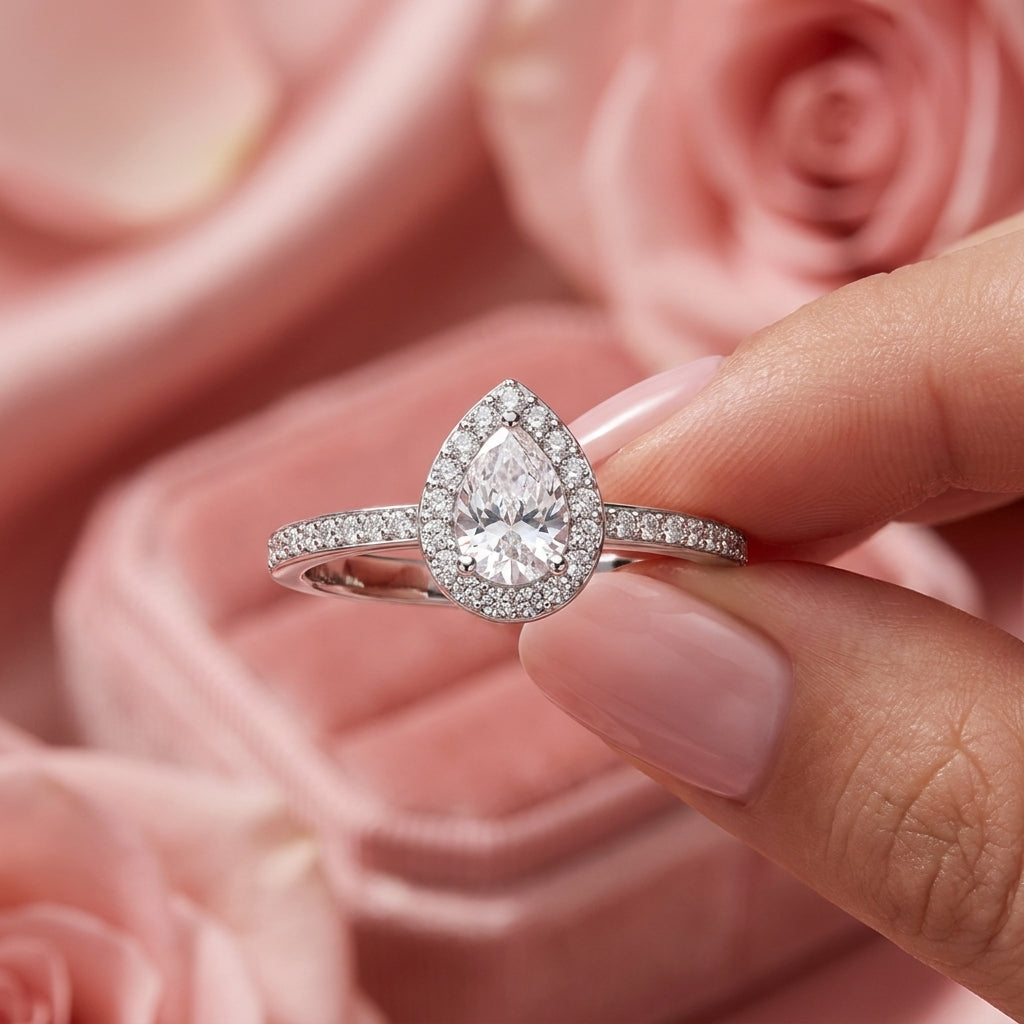 Teardrop Halo Ring - Adjustable Pear-Cut Pave Crystal Ring