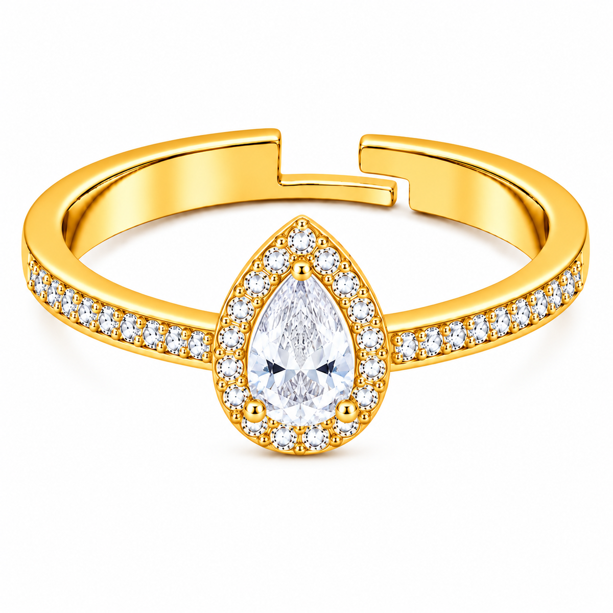 Teardrop Halo Adjustable Pear-Cut Pave Crystal Ring for Women - 925 Sterling Silver