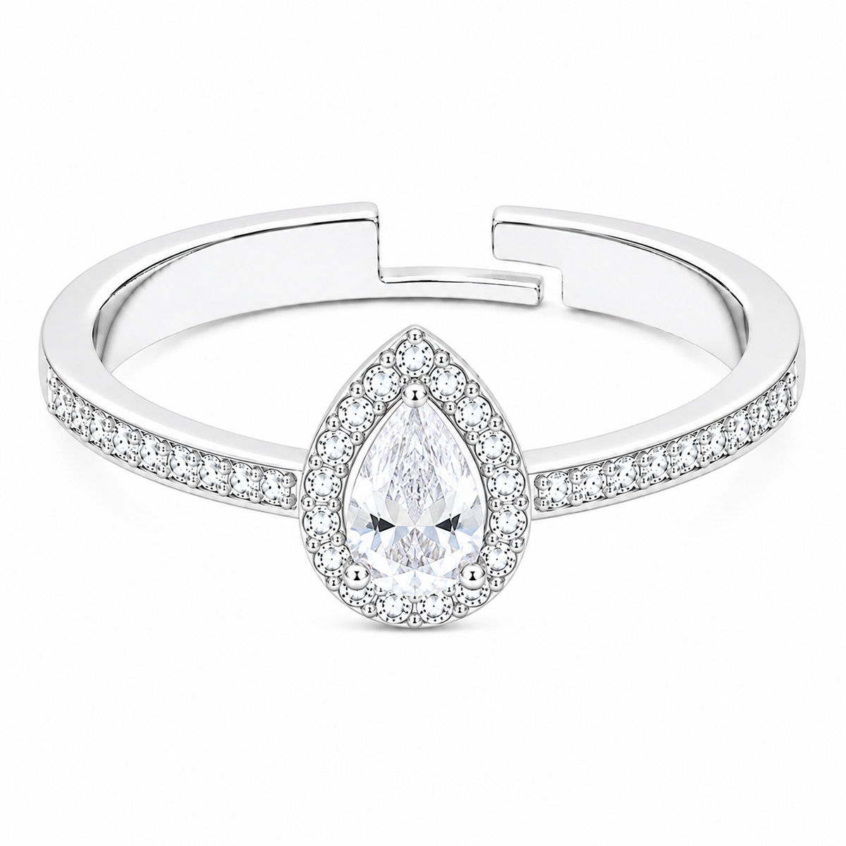 Teardrop Halo Ring - Adjustable Pear-Cut Pave Crystal Ring