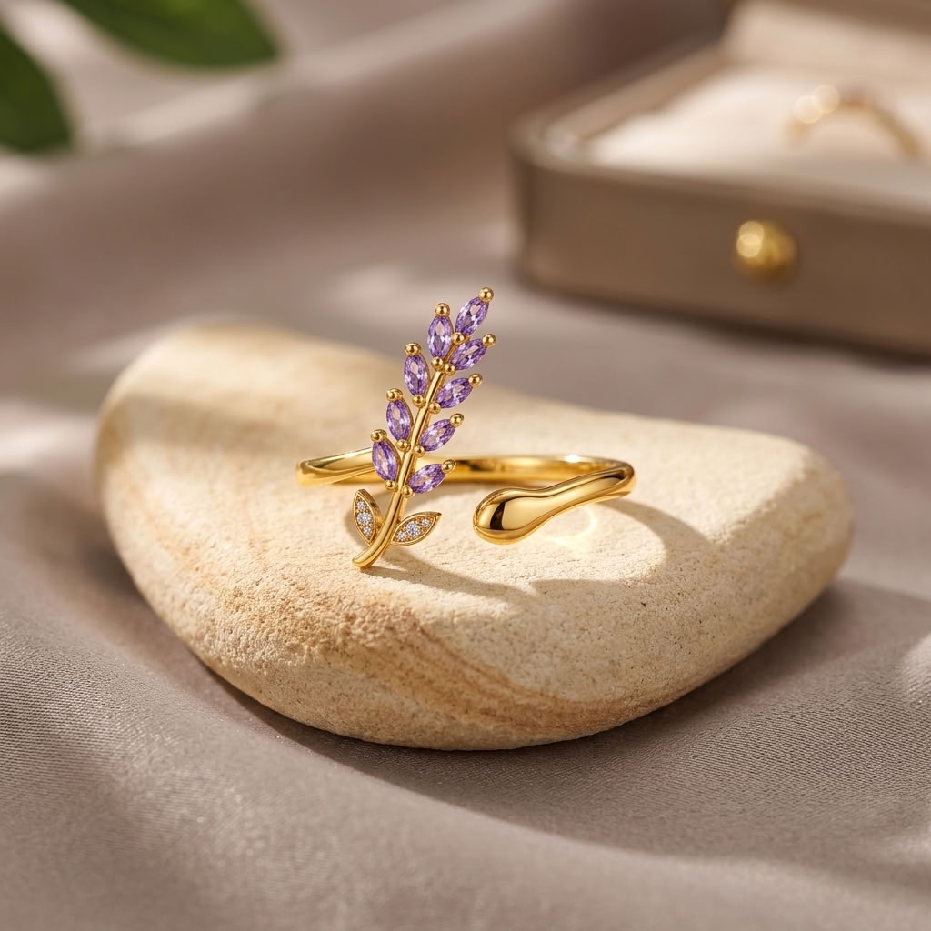 Purple Leaf Branch Open Adjustable Marquise White Cz Ring for Women - 925 Sterling Silver