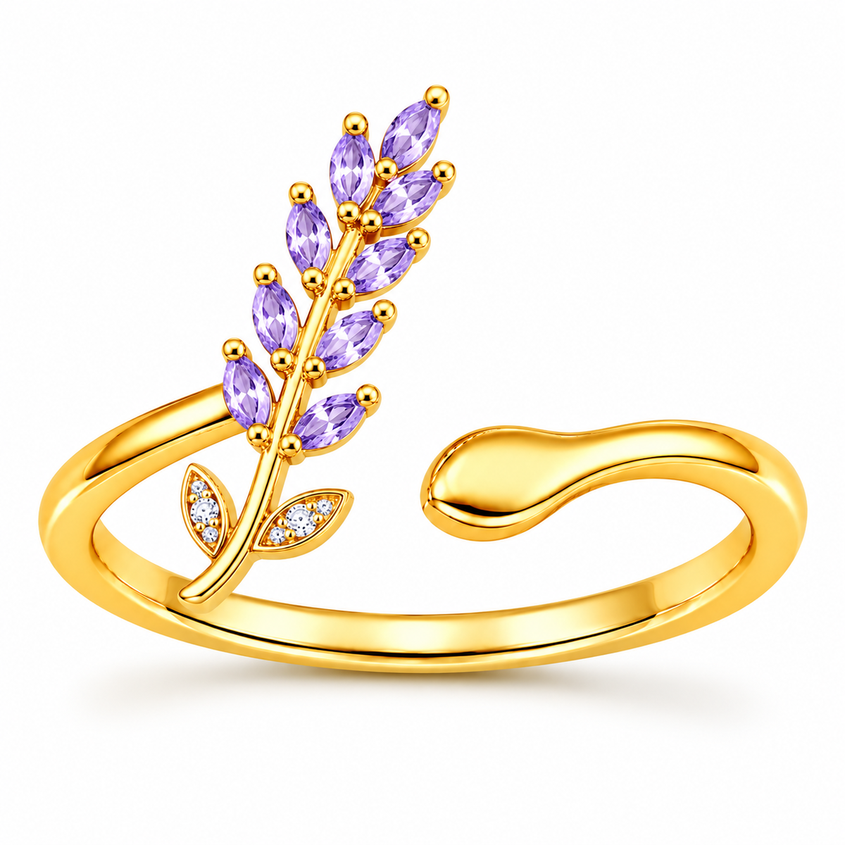 Purple Leaf Branch Open Adjustable Marquise White Cz Ring for Women - 925 Sterling Silver
