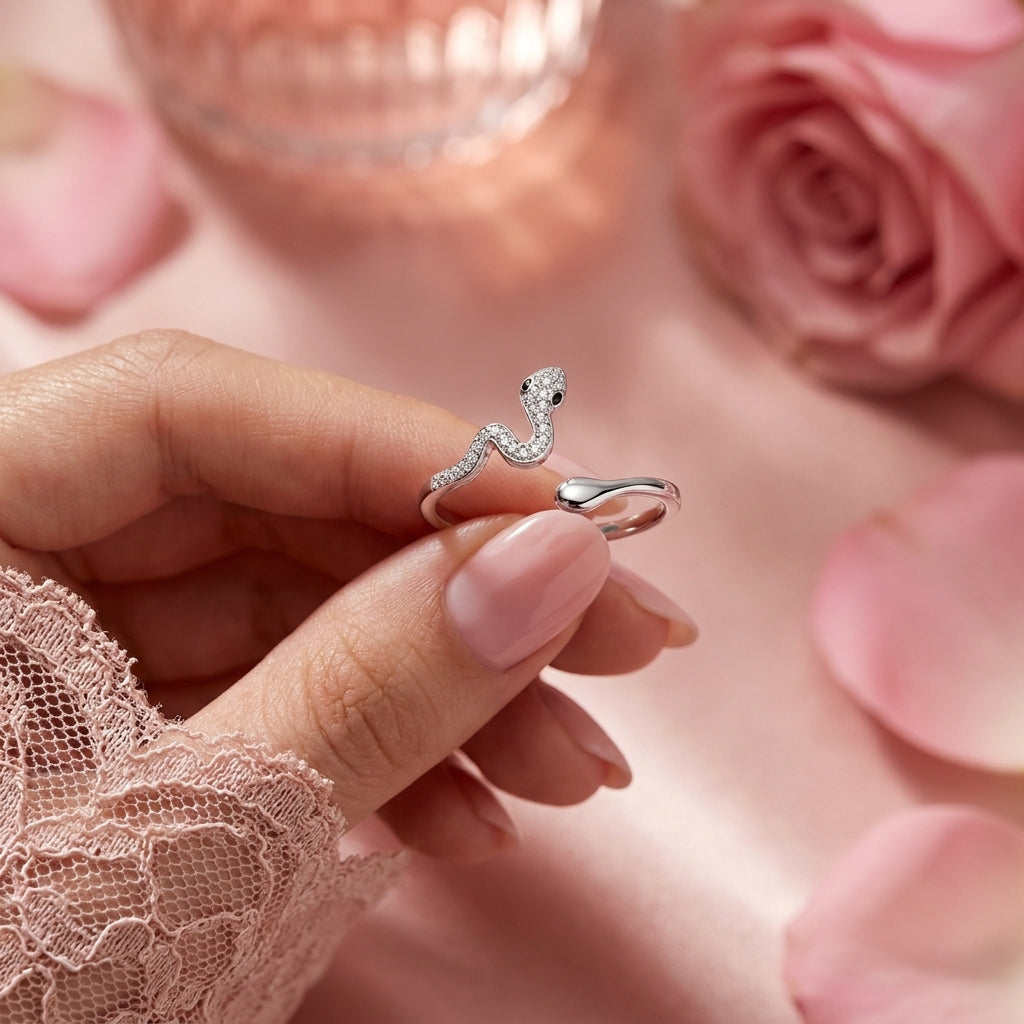Snake Ring - Open Adjustable Pave Crystal Serpent Ring
