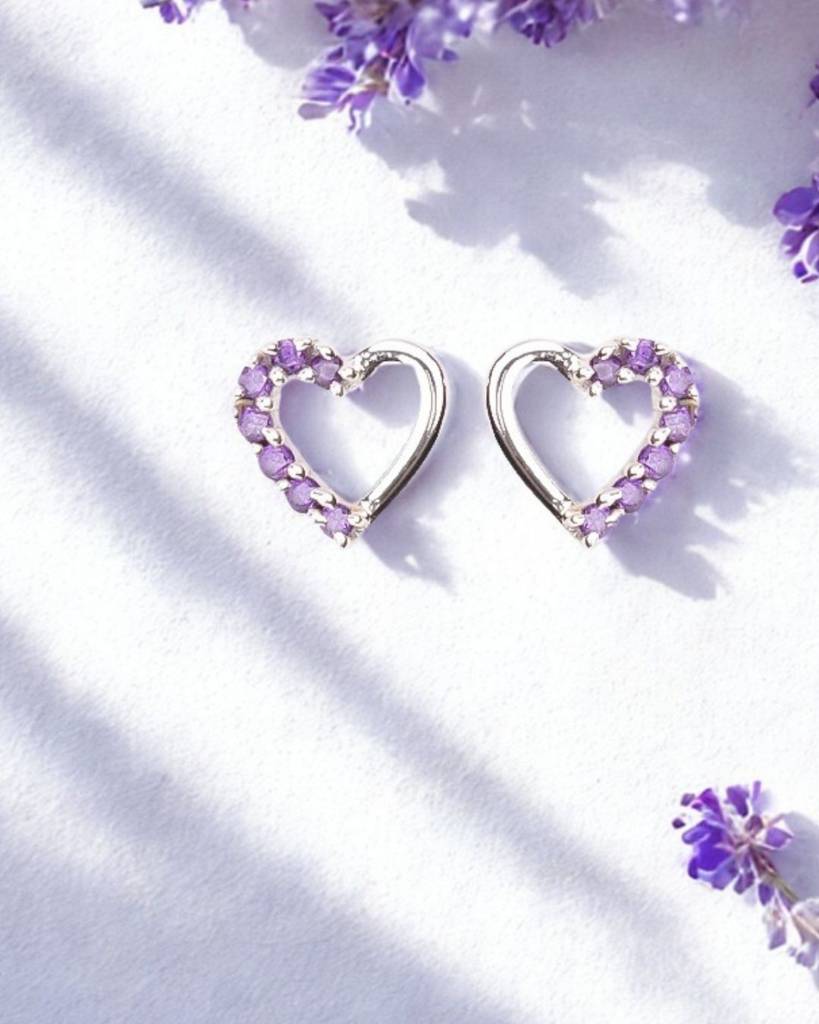 Sparkle Heart Screw Back Earrings - 925 Sterling Silver Hypoallergenic