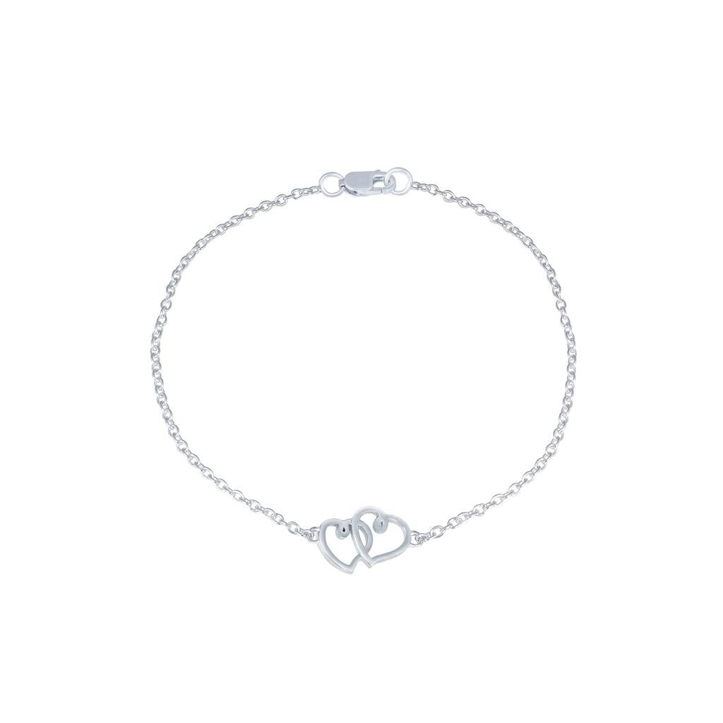 Sterling Silver Two Heart Bracelet - 925 Sterling Silver