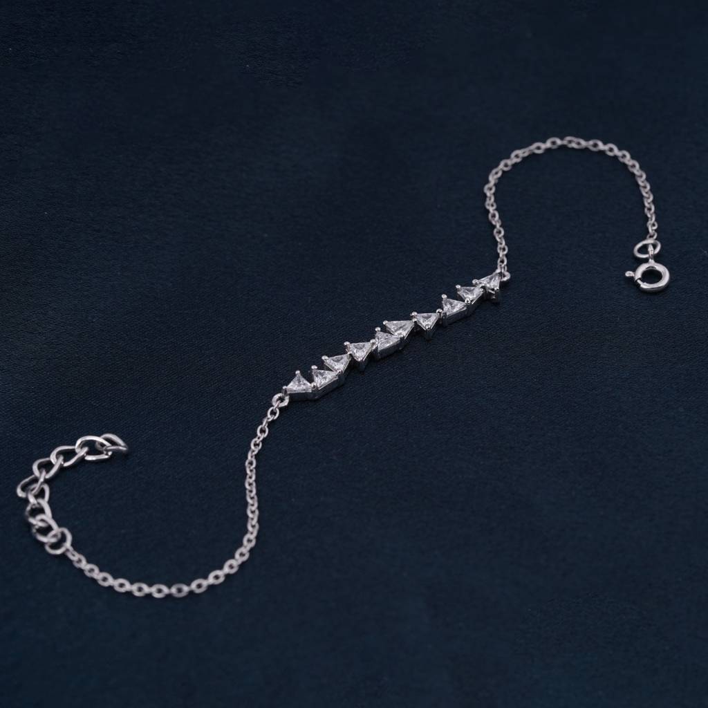 Silver Trillion Crystal Bracelet - 925 Sterling Silver Rhodium Plated