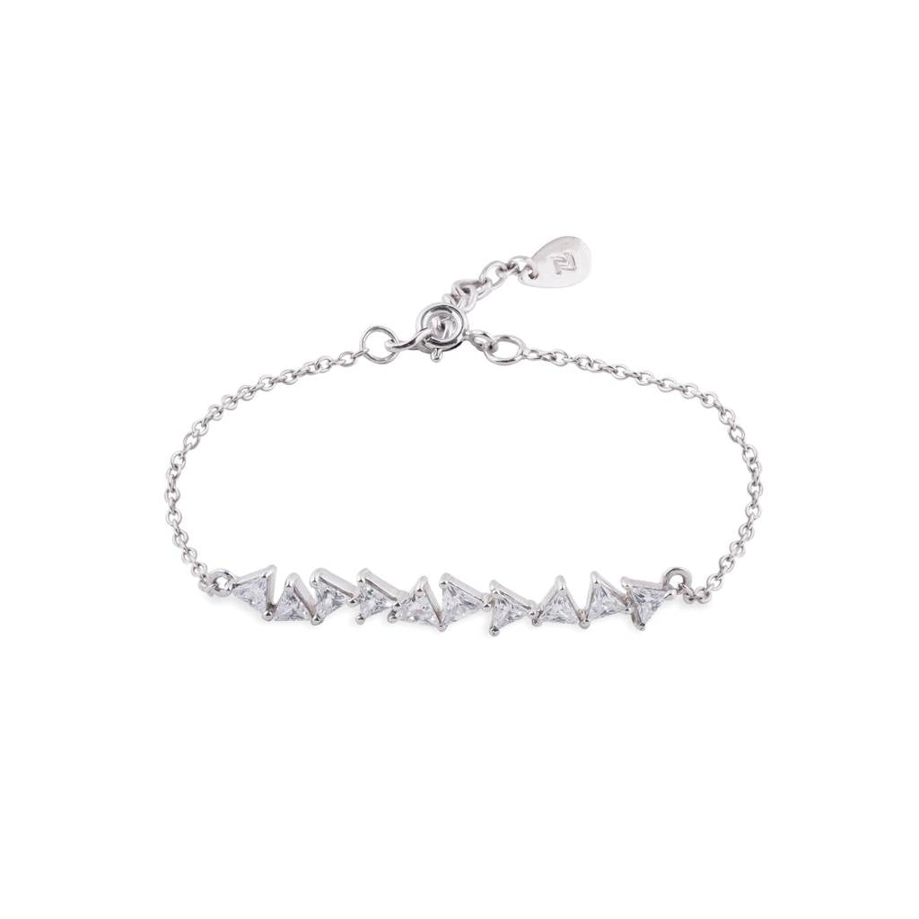 Silver Trillion Crystal Bracelet - 925 Sterling Silver Rhodium Plated