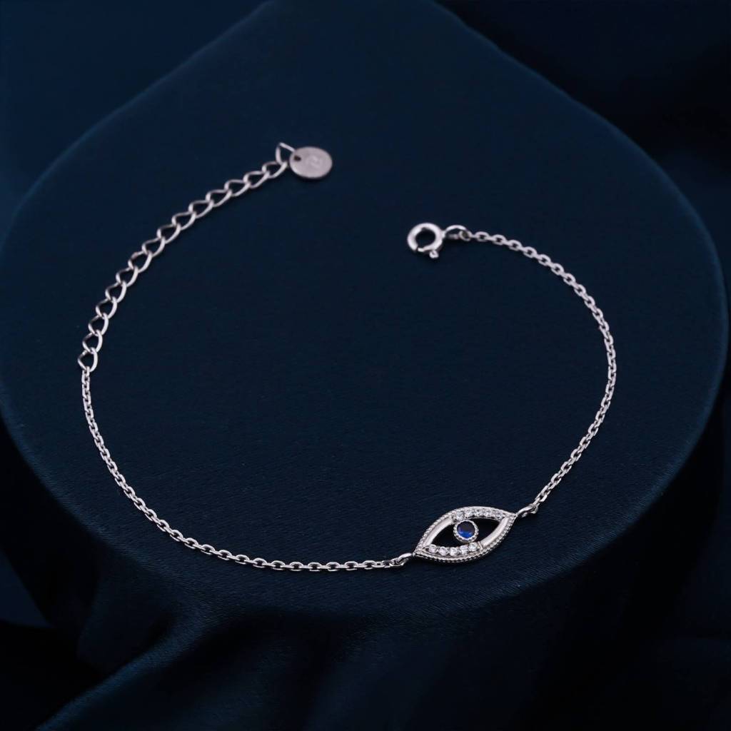 Silver Sapphire Evil Eye Bracelet - 925 Sterling Silver