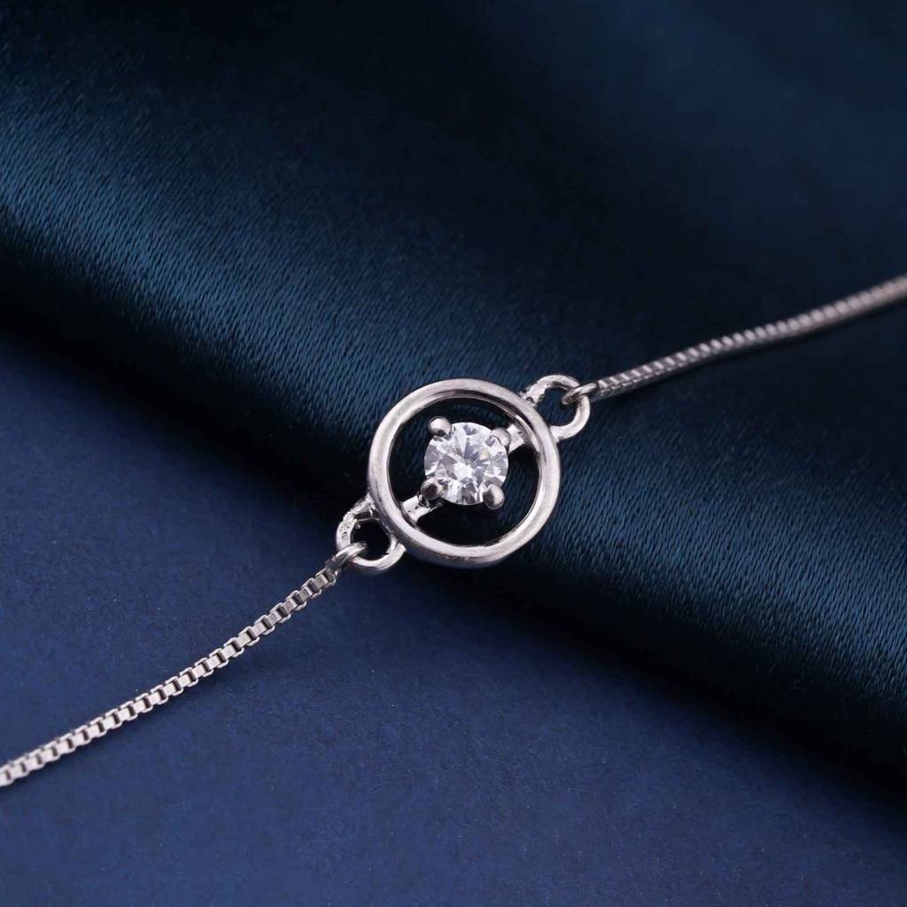 Silver Solitaire Circle Bracelet - 925 Sterling Silver