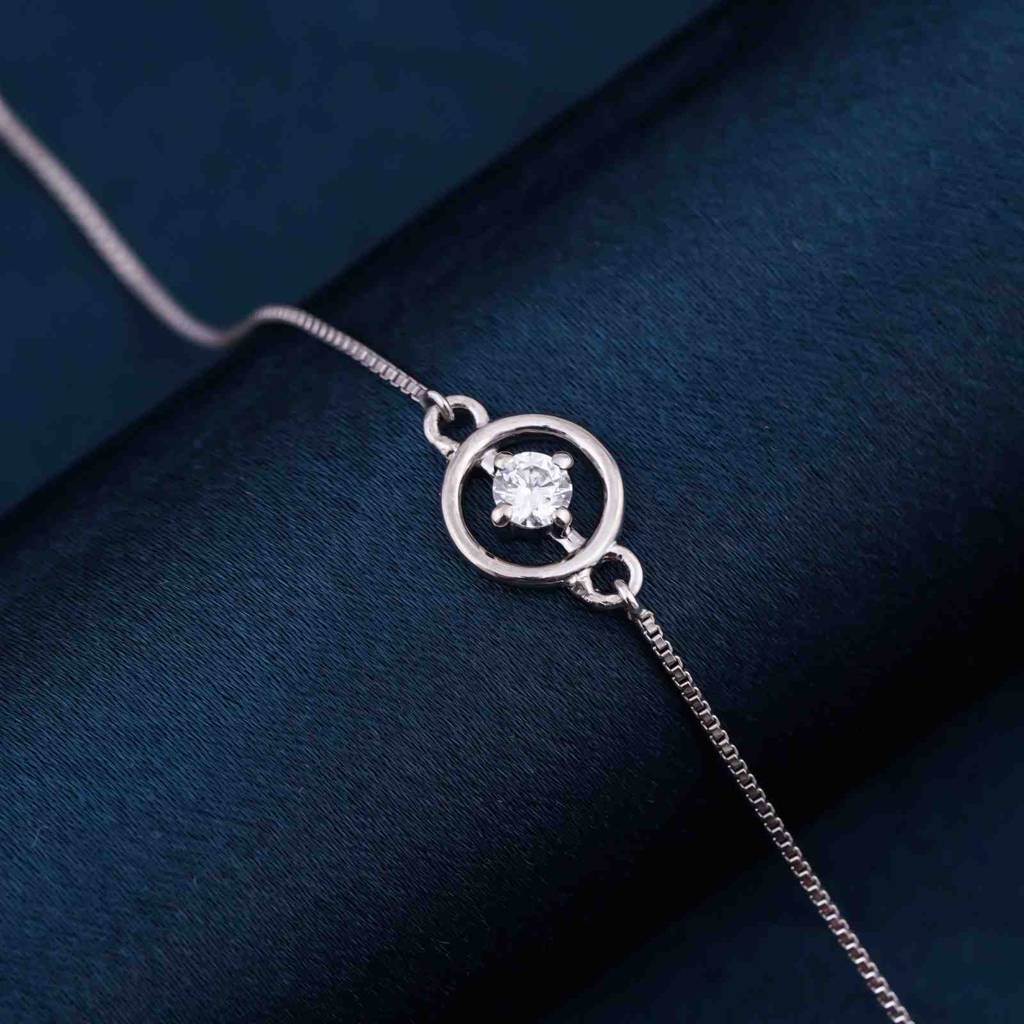 Silver Solitaire Circle Bracelet - 925 Sterling Silver