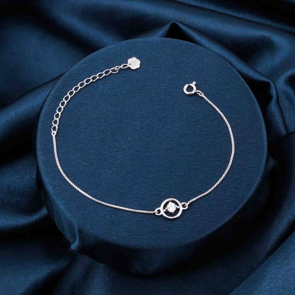 Silver Solitaire Circle Bracelet - 925 Sterling Silver