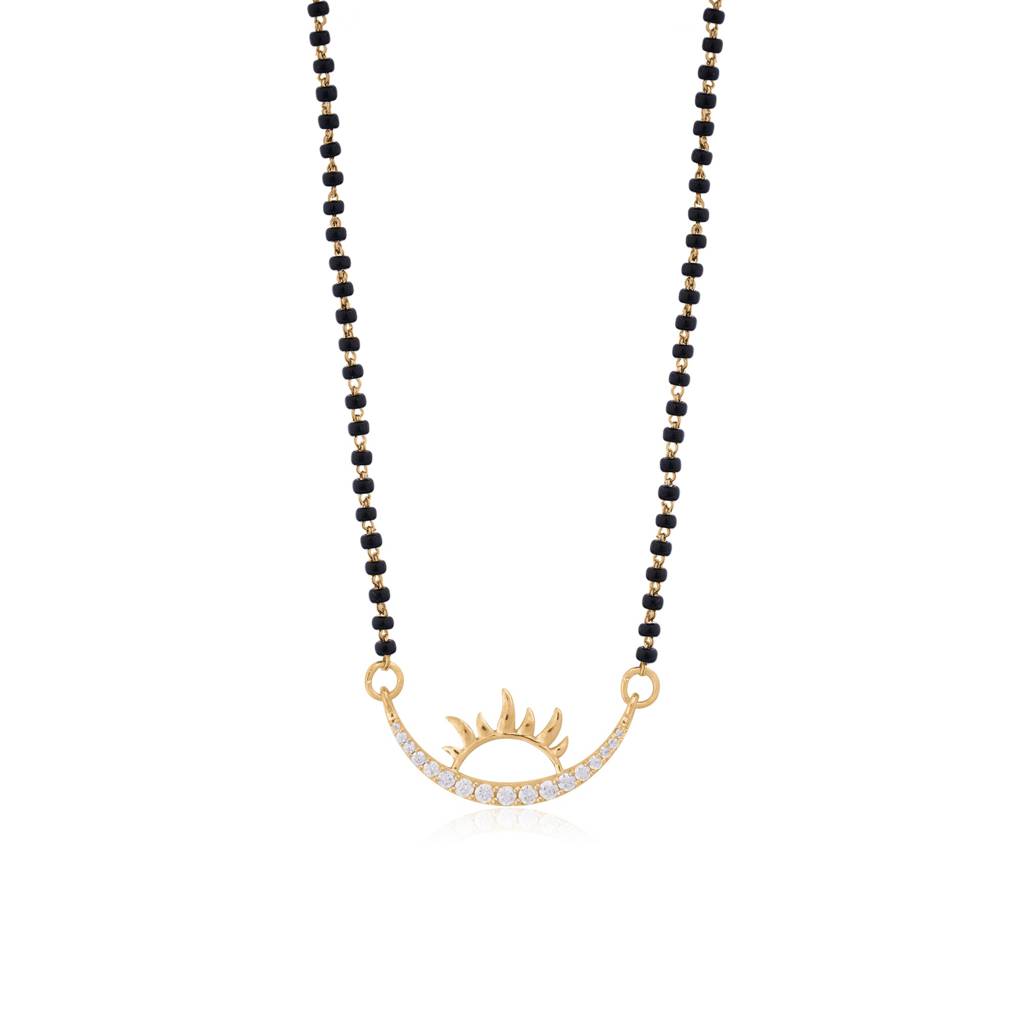 Golden Half Moon Style Mangalsutra - 925 Sterling Silver Gold Plated