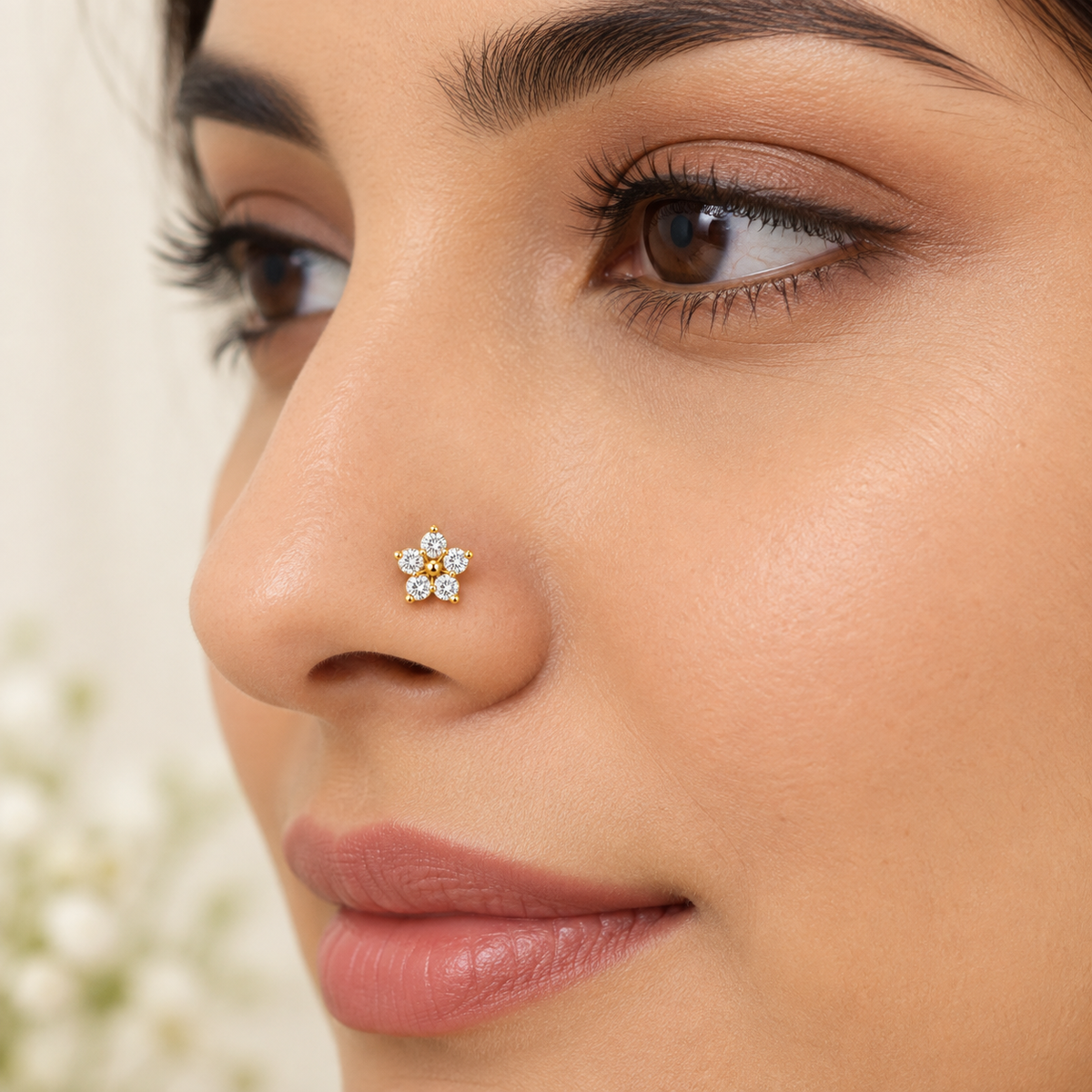 Five Petal Flower Nose Pin - 925 Sterling Silver