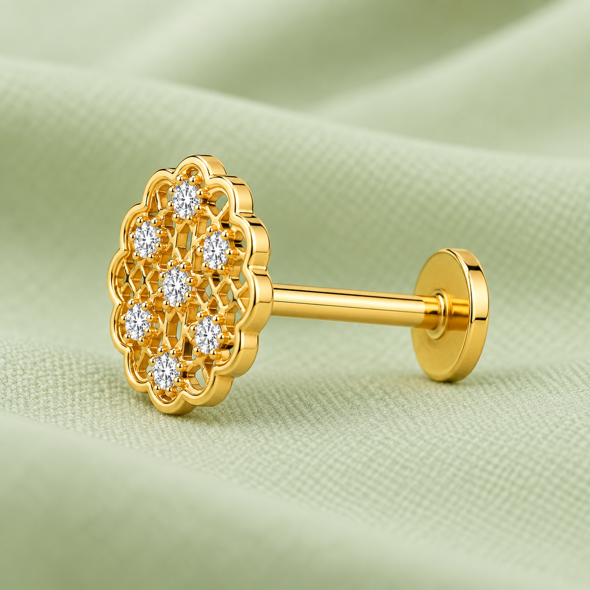 Jali Lattice Nose Ring - side view in 925 sterling silver