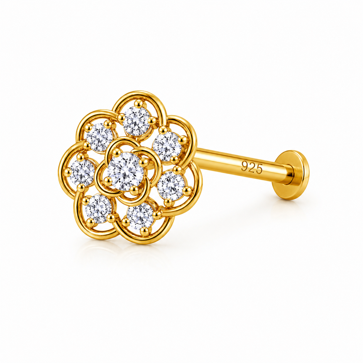 Filigree Rosette Nose Pin - full length shot