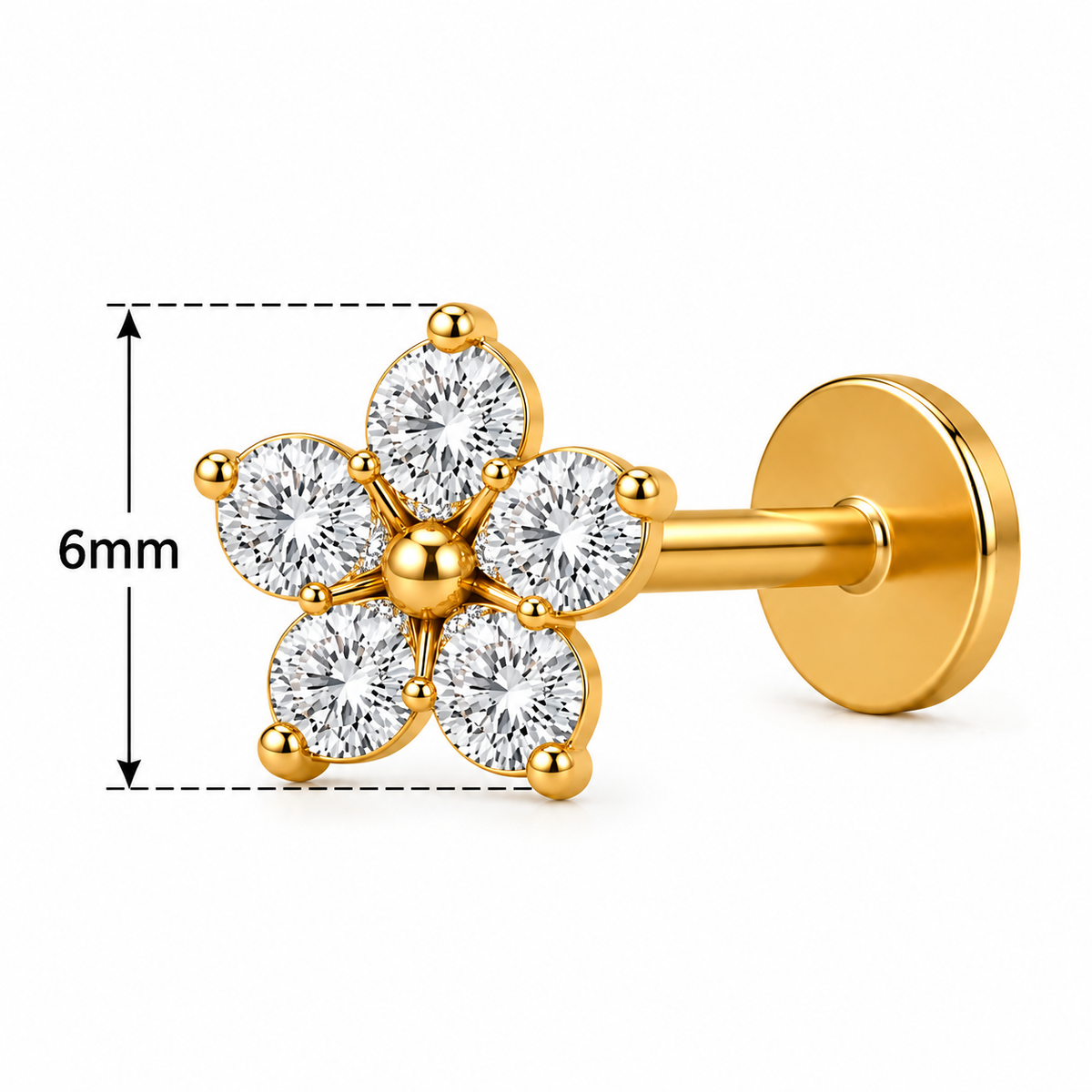 Five Petal Flower Nose Pin - close-up detail