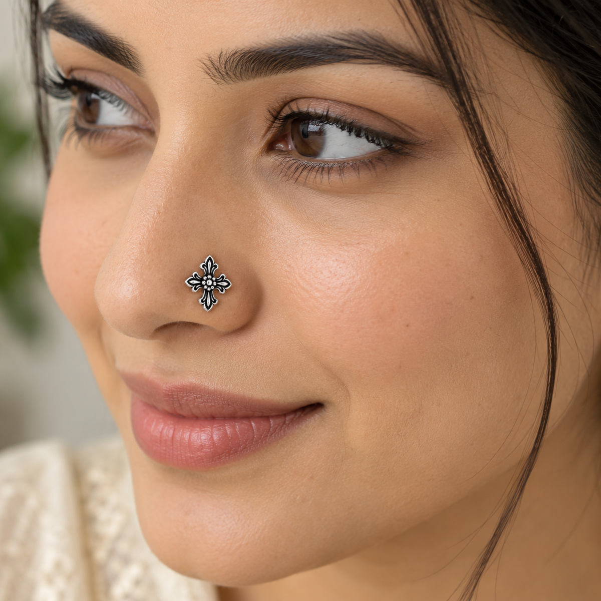 Cross Nose Pin for Women - 925 Sterling Silver