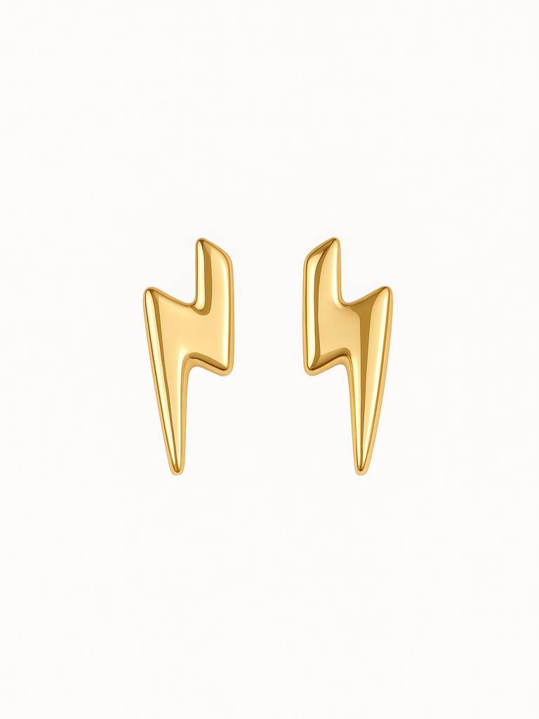 Lightning Bolt Screw Back Earrings - 925 Sterling Silver Gold Plated Hypoallergenic