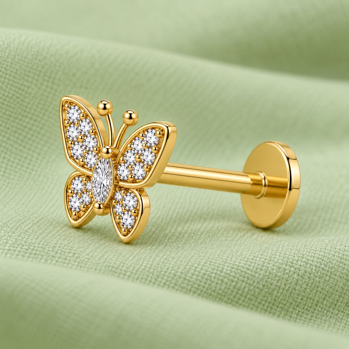 Butterfly Nose Pin - side view in 925 sterling silver