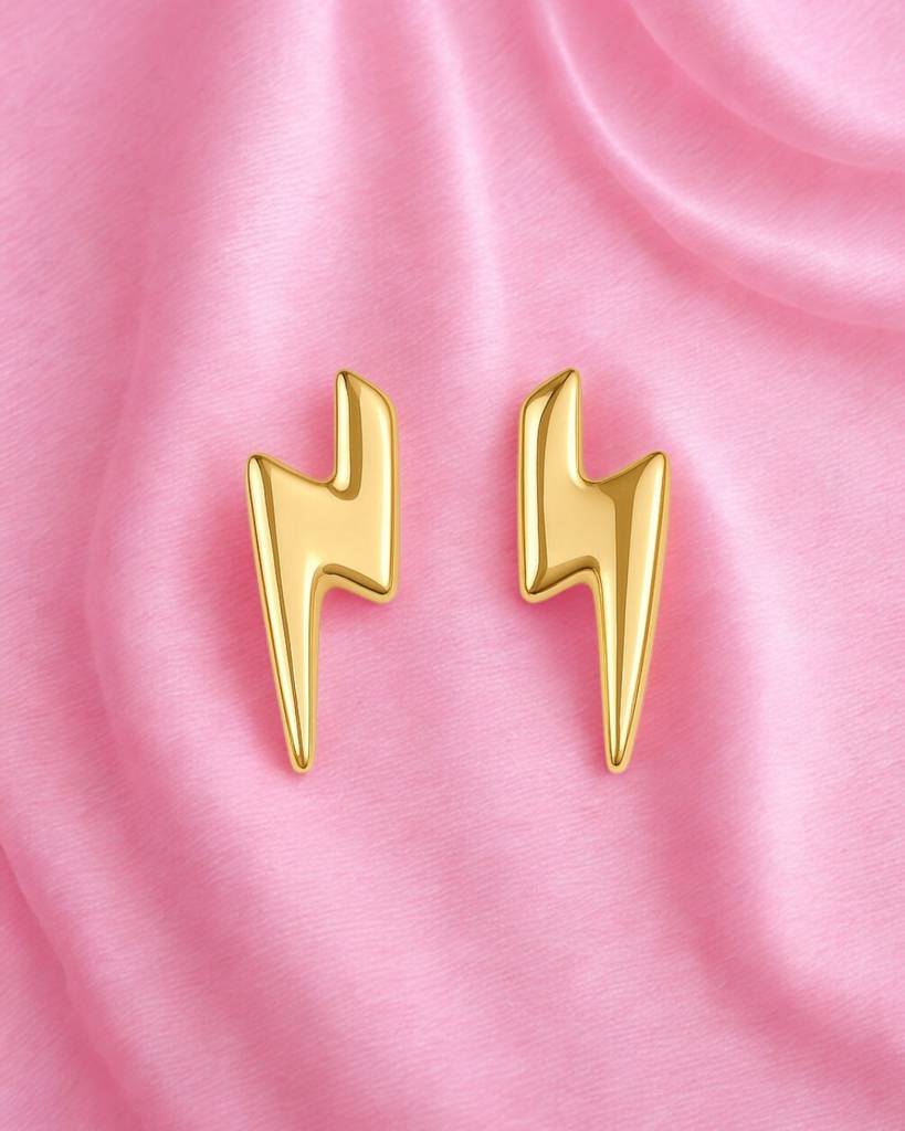 Lightning Bolt Screw Back Earrings - 925 Sterling Silver Gold Plated Hypoallergenic