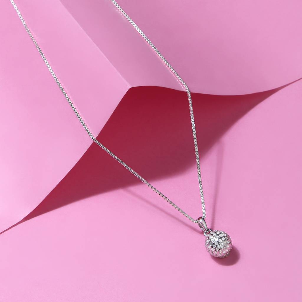 Disco Ball CZ Studded Pendant With Box Chain - 925 Sterling Silver Hypoallergenic