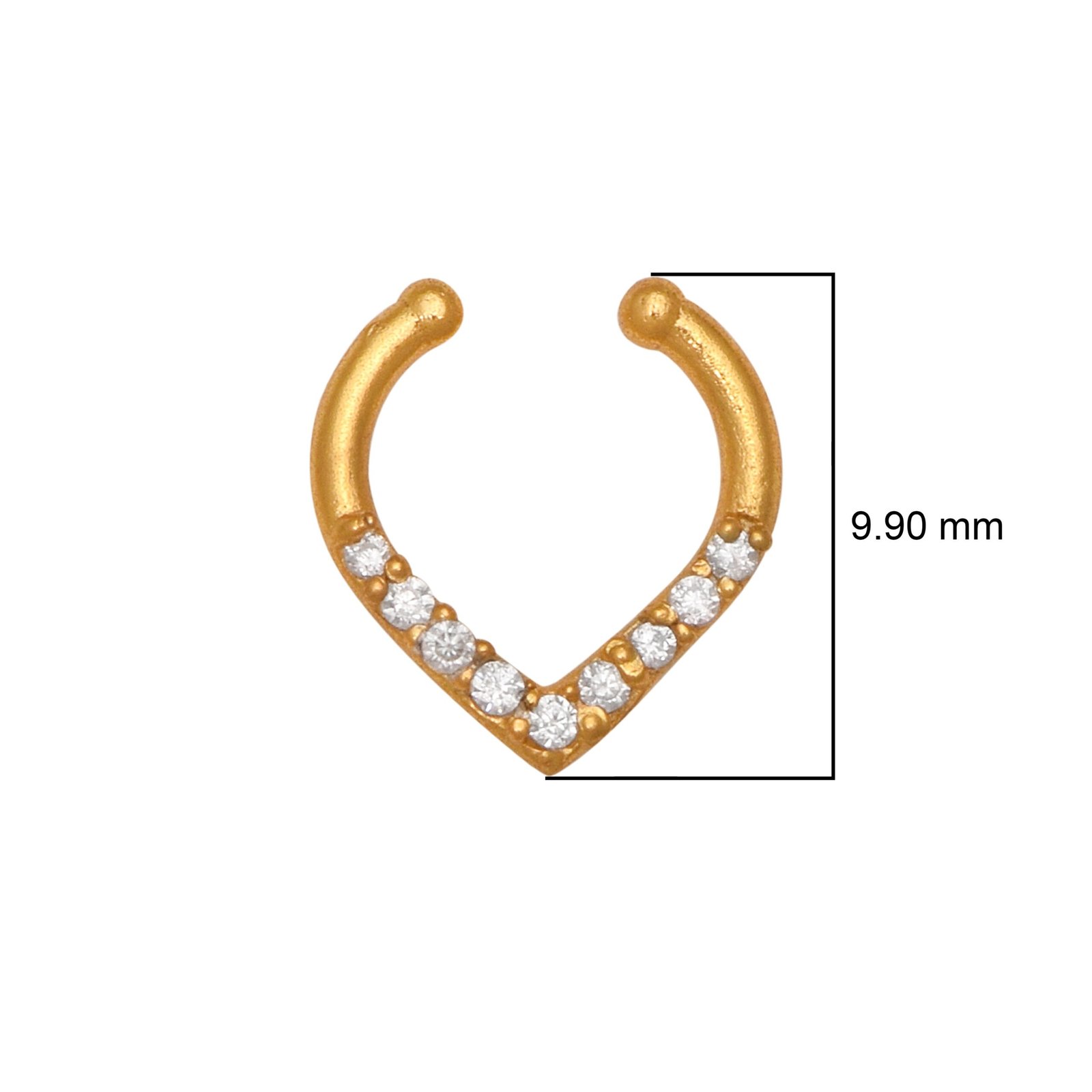Gold Plated CZ Septum Ring – Minimal V Shape Open Nose Ring Design - Image 3