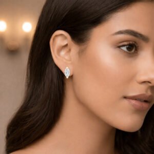 White CZ Marquise Stud Earrings - 925 Silver Gold Plated