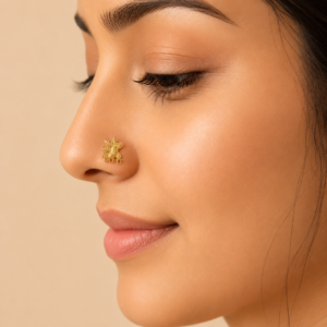 Gold Plated Peacock Nose Pin – Traditional Textured Ethnic Design