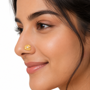 Gold Plated Pearl Nose Pin – Modern Abstract Textured Ethnic Design