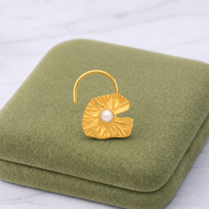 Gold Plated Pearl Nose Pin – Modern Abstract Textured Ethnic Design