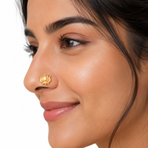 Gold Plated Lotus Nose Pin – Traditional Floral Ethnic Design
