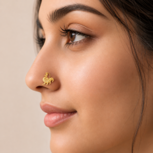 Gold Plated Peacock Nose Pin – Traditional Textured Ethnic Motif Design